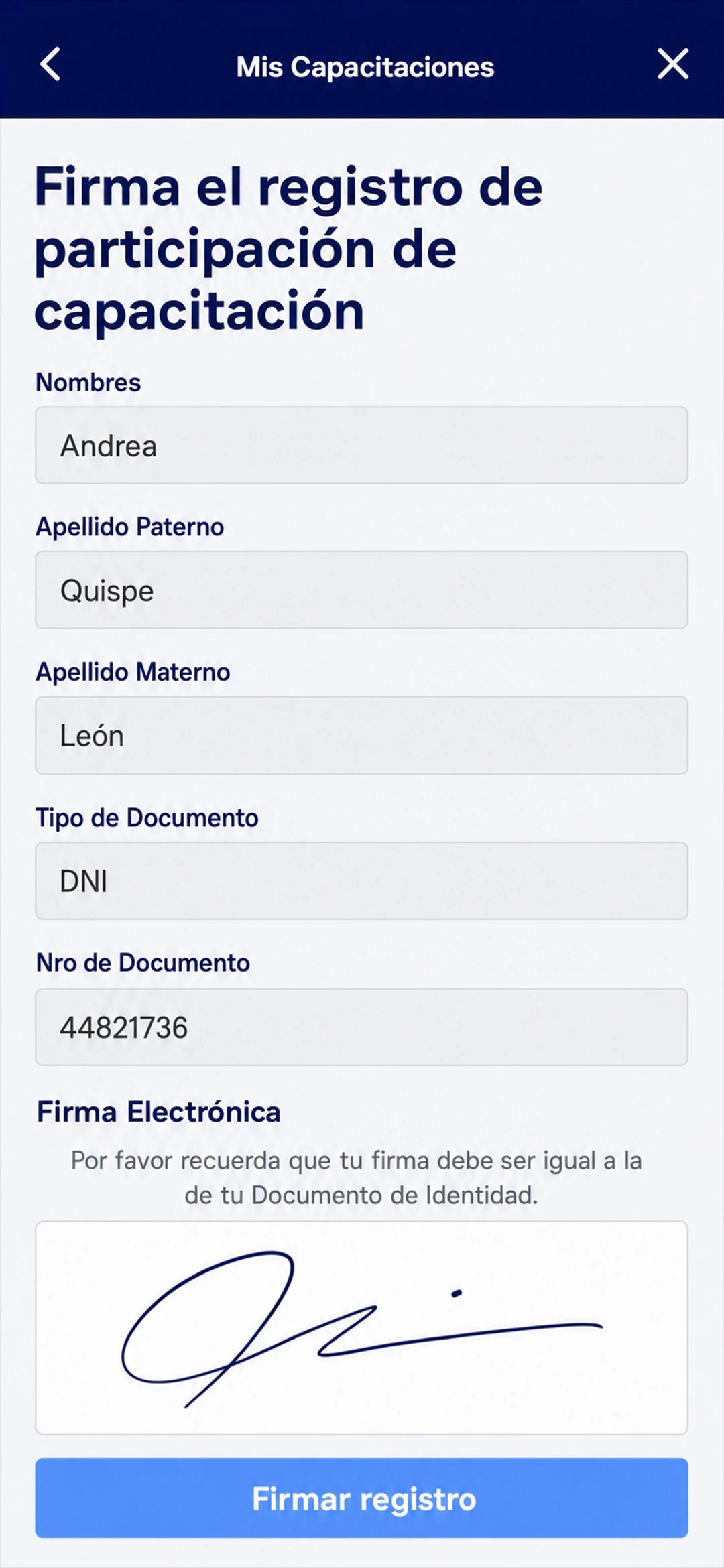 Firma electrónica de la constancia de capacitación en la app de LAUS