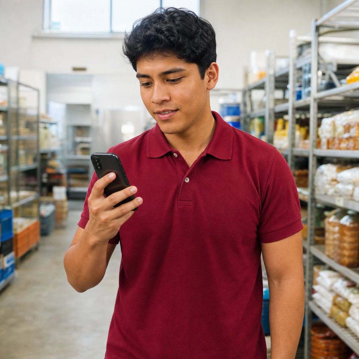 Trabajador joven consultando su examen médico ocupacional en el celular