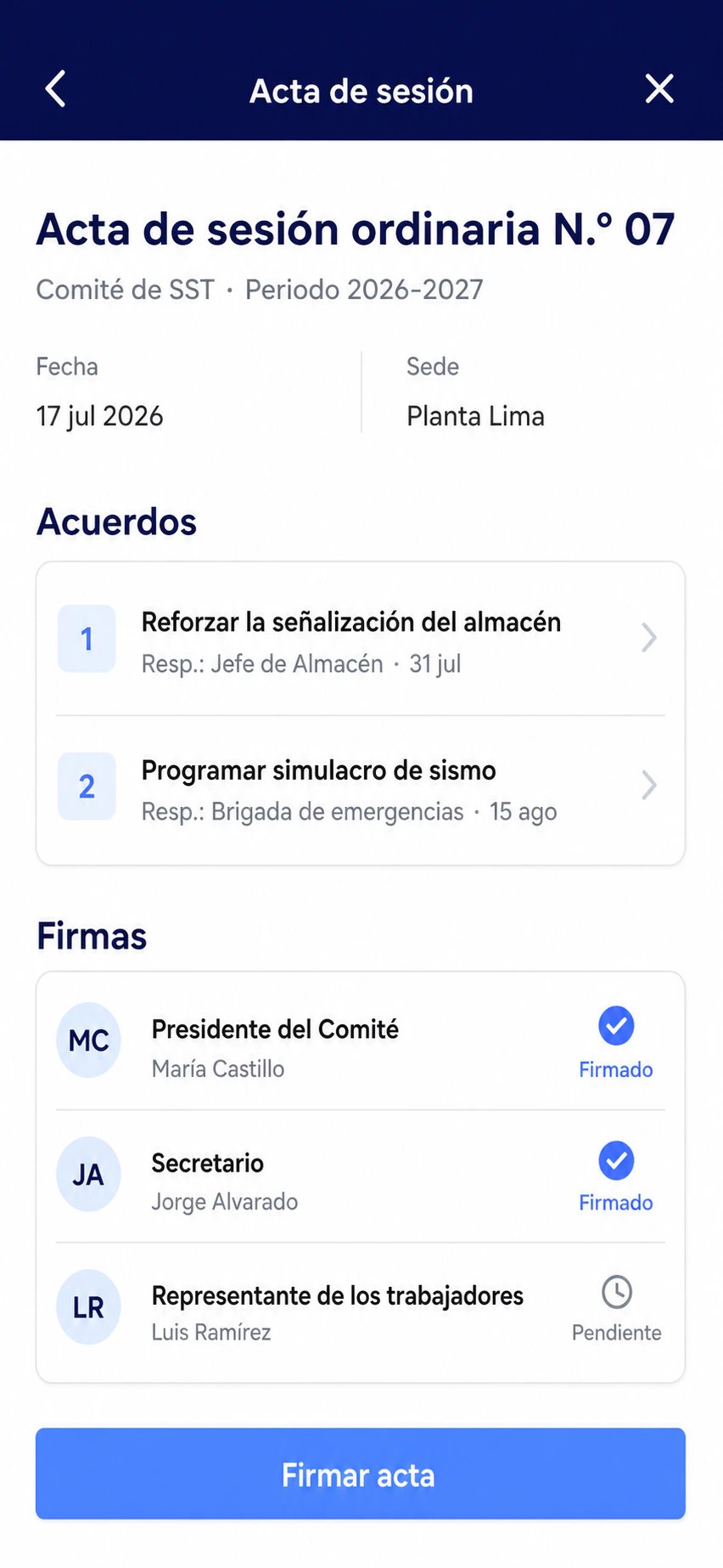 Firma electrónica del acta del Comité de SST desde el celular en LAUS